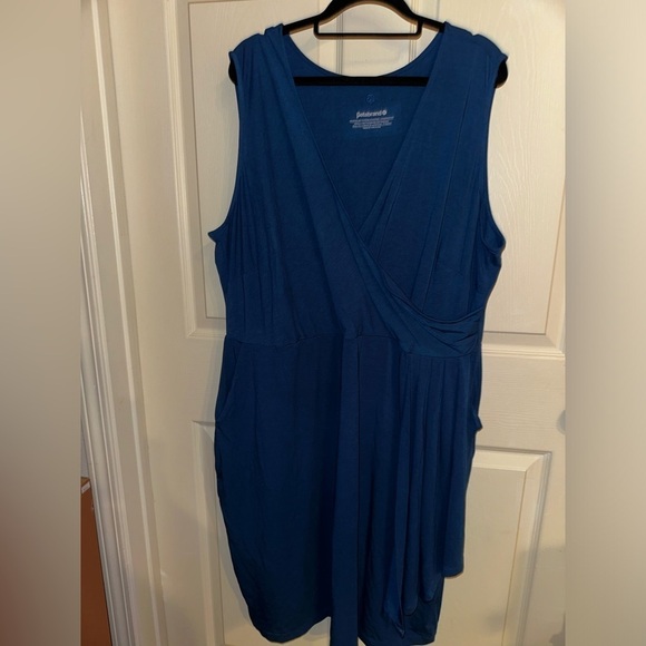 Betabrand Blue Ruched Faux Wrap Sheath Dress 2X  office dress with pockets - Picture 3 of 7